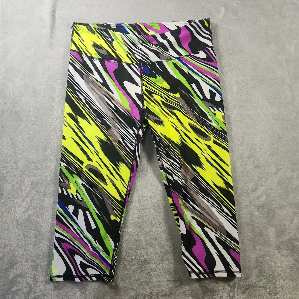 Fabletics PowerForm Stretch Capri Leggings Neon Swirl Crop Womens Medium